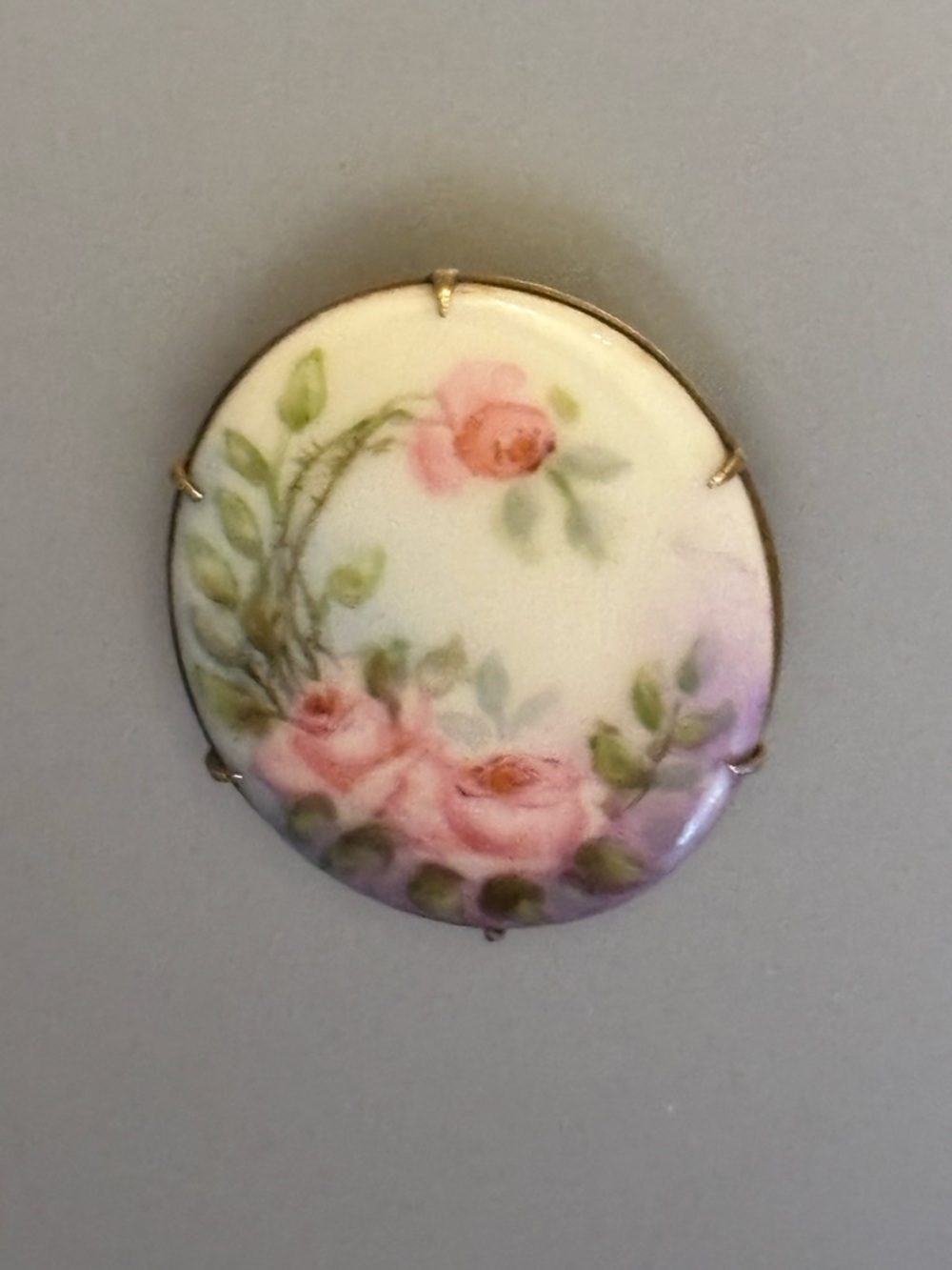 Porcelain Rose Floral Brooch in Pink and Green